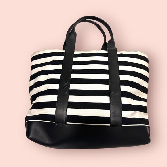 Michael Kors Women's Fulton Black White Striped Canvas Hand Bag / Medium Tote - Picture 4 of 8